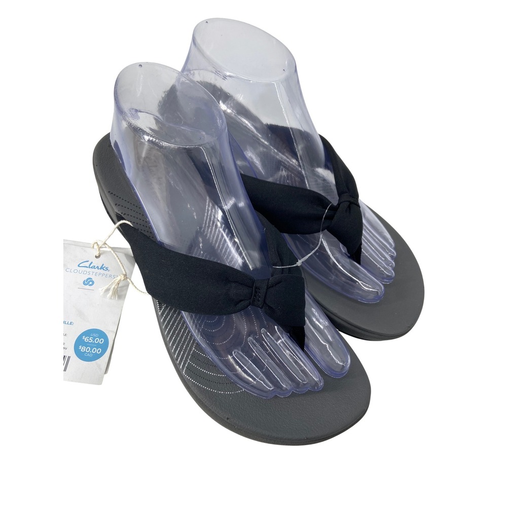 Clarks Cloudstepper Sandal Women 9 Black Arla Glison Comfort Casual Thong Beach